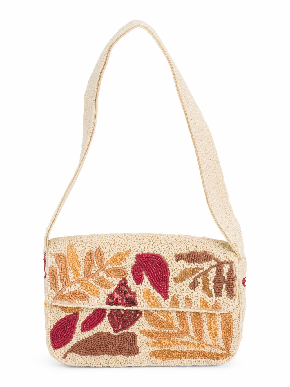 NWT Sol & Mer Collection XIIX Beaded Autumn Leaves Baguette Shoulder Bag